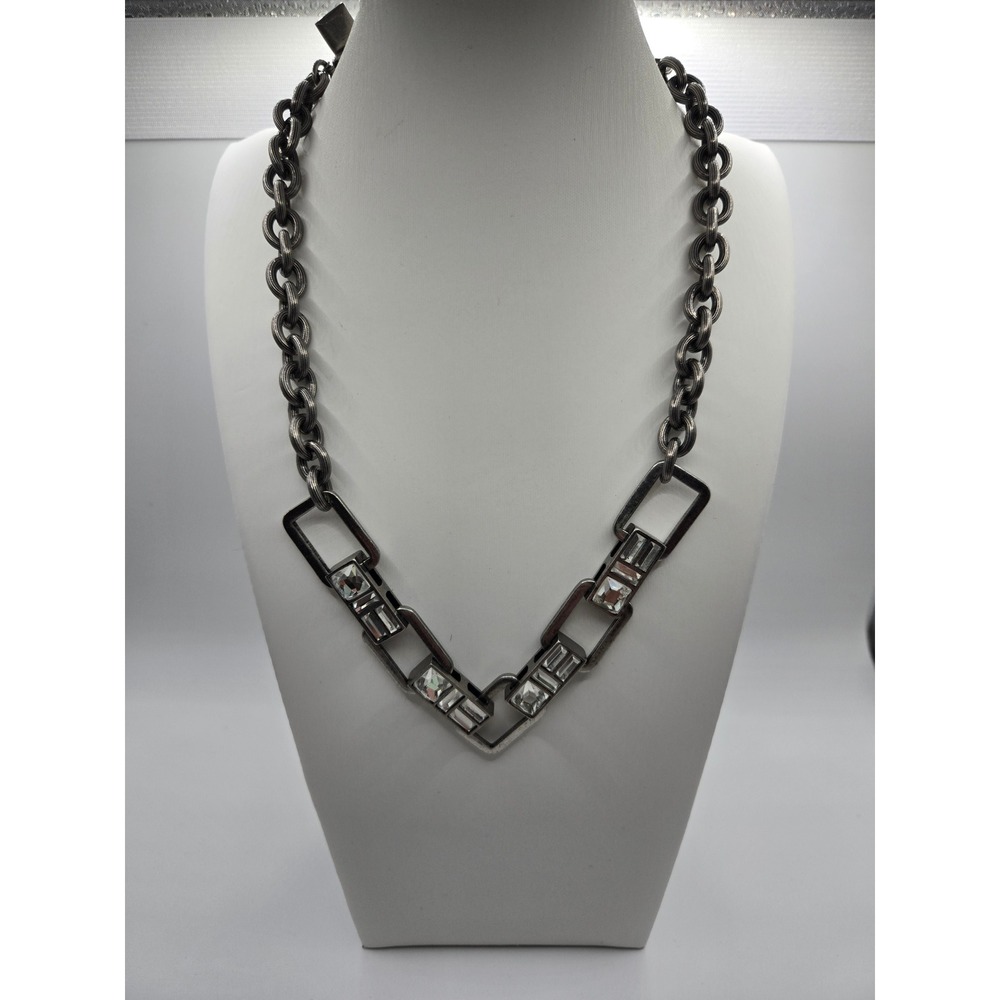 Kiam Family Gunmetal Geometric Link Baguette Crystal Statement Necklace